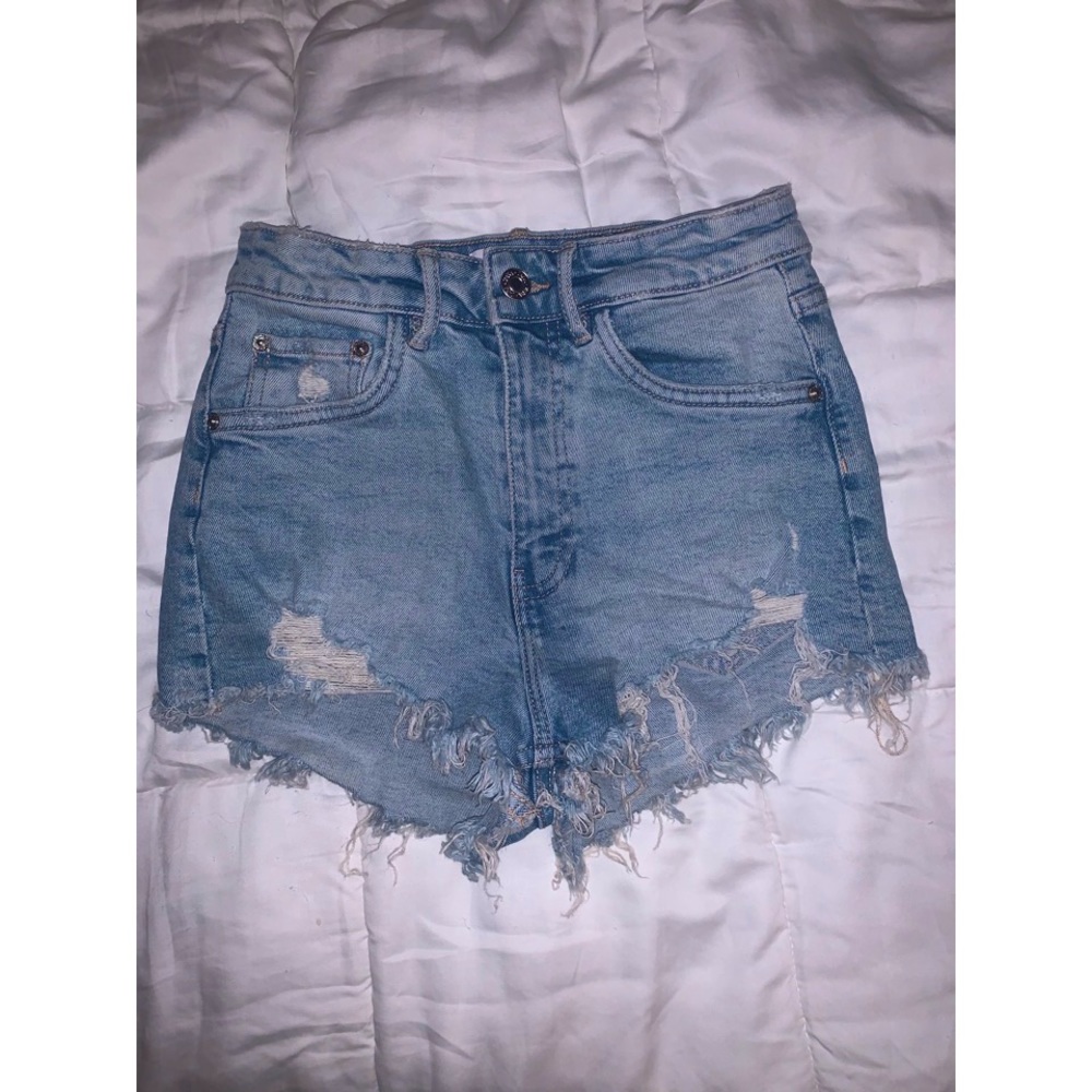 Zara blue denim ripped shorts